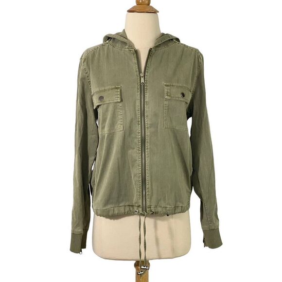 Chaser Women's M Hooded Utility Jacket Army Green Short Full Zip Tencel/Cotton - Picture 1 of 13